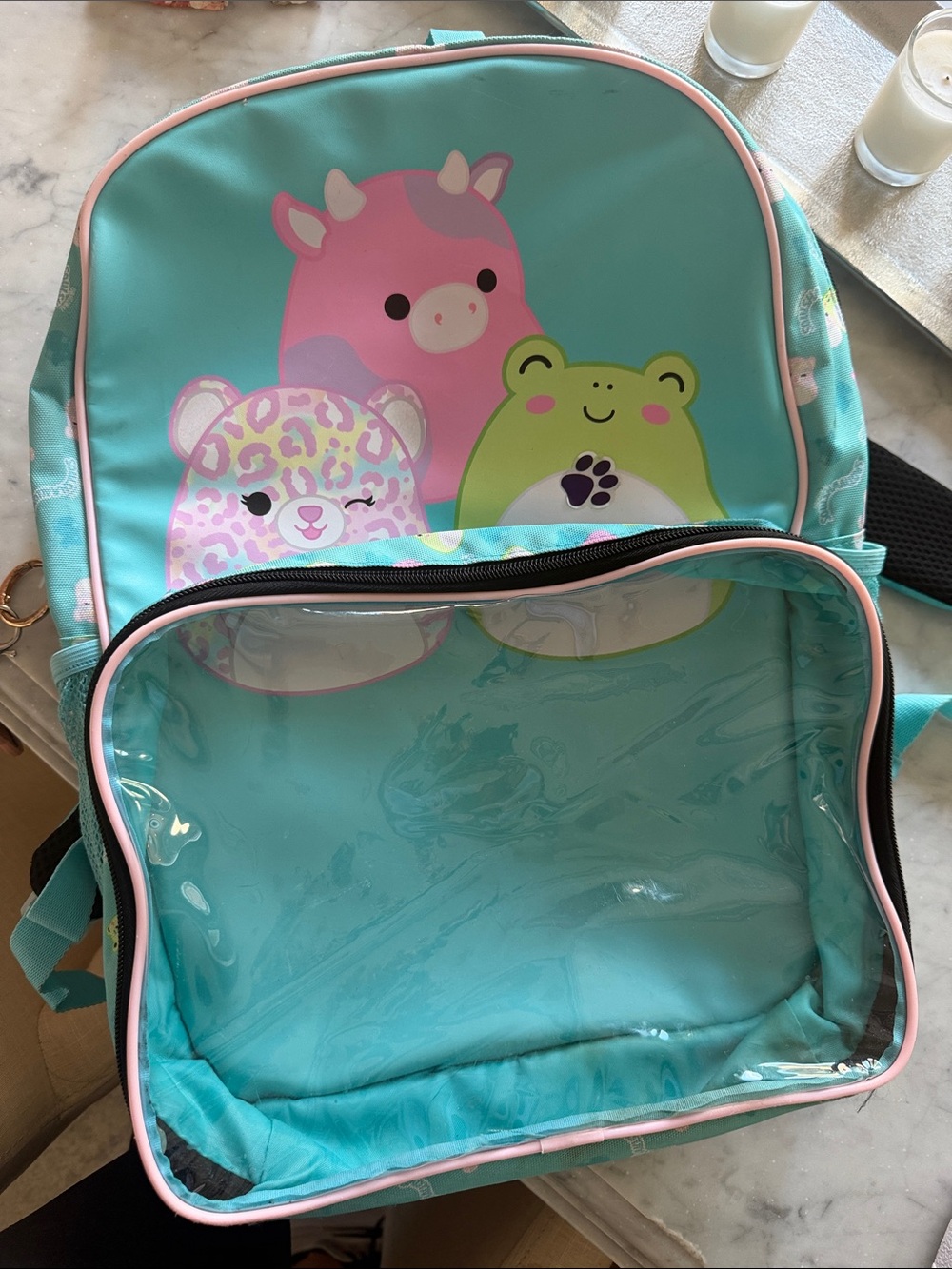 Kids squishmallow Backpack - Aqua with Pink Trim